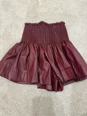 QUEEN OF SPARKLES Burgundy Faux Leather Smocked Circle Skirt